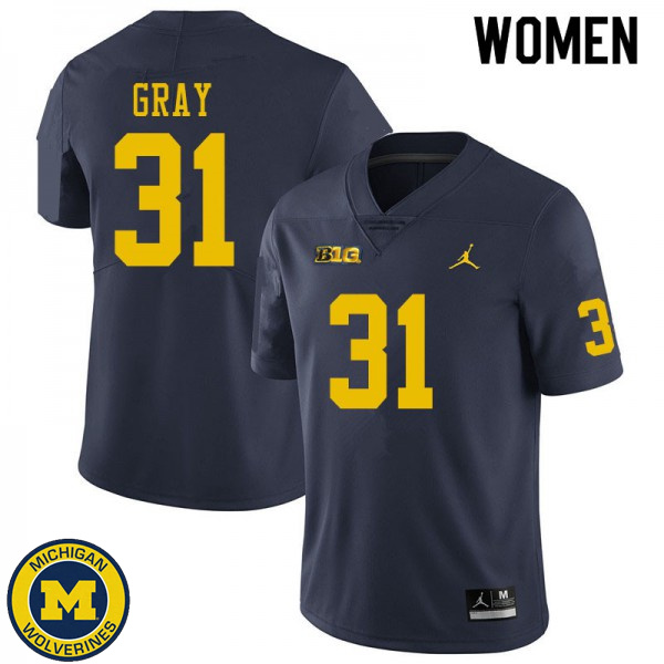 Women Michigan Wolverines #31 Vincent Gray Navy Fashion Player Jersey